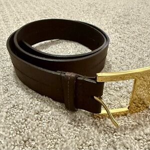 Michael Kors Brown Leather Belt with Gold Buckle
